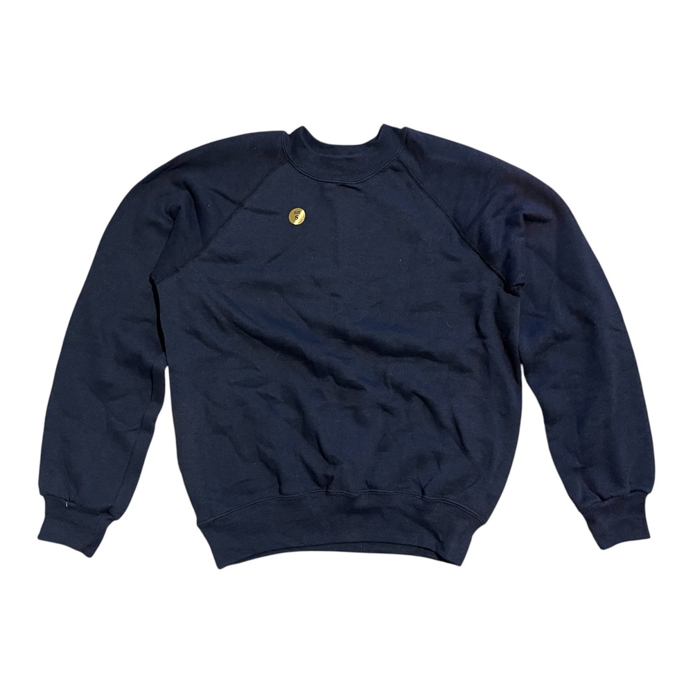 Vintage Bassett Walker Navy Blue Sweatshirt Blank Made in USA Mens Small Raglan